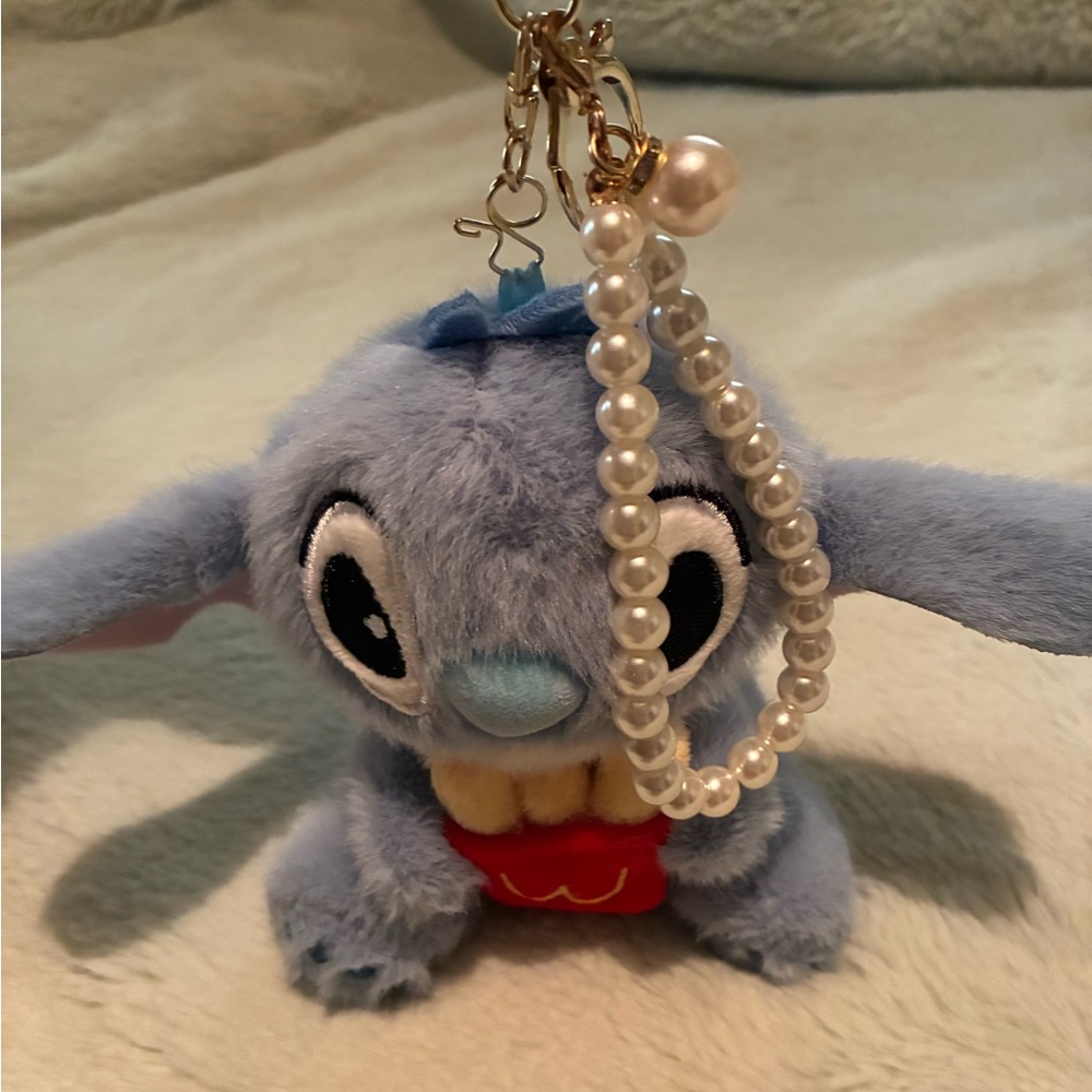 Stitch Plush Character Keychain with Pearl Detail